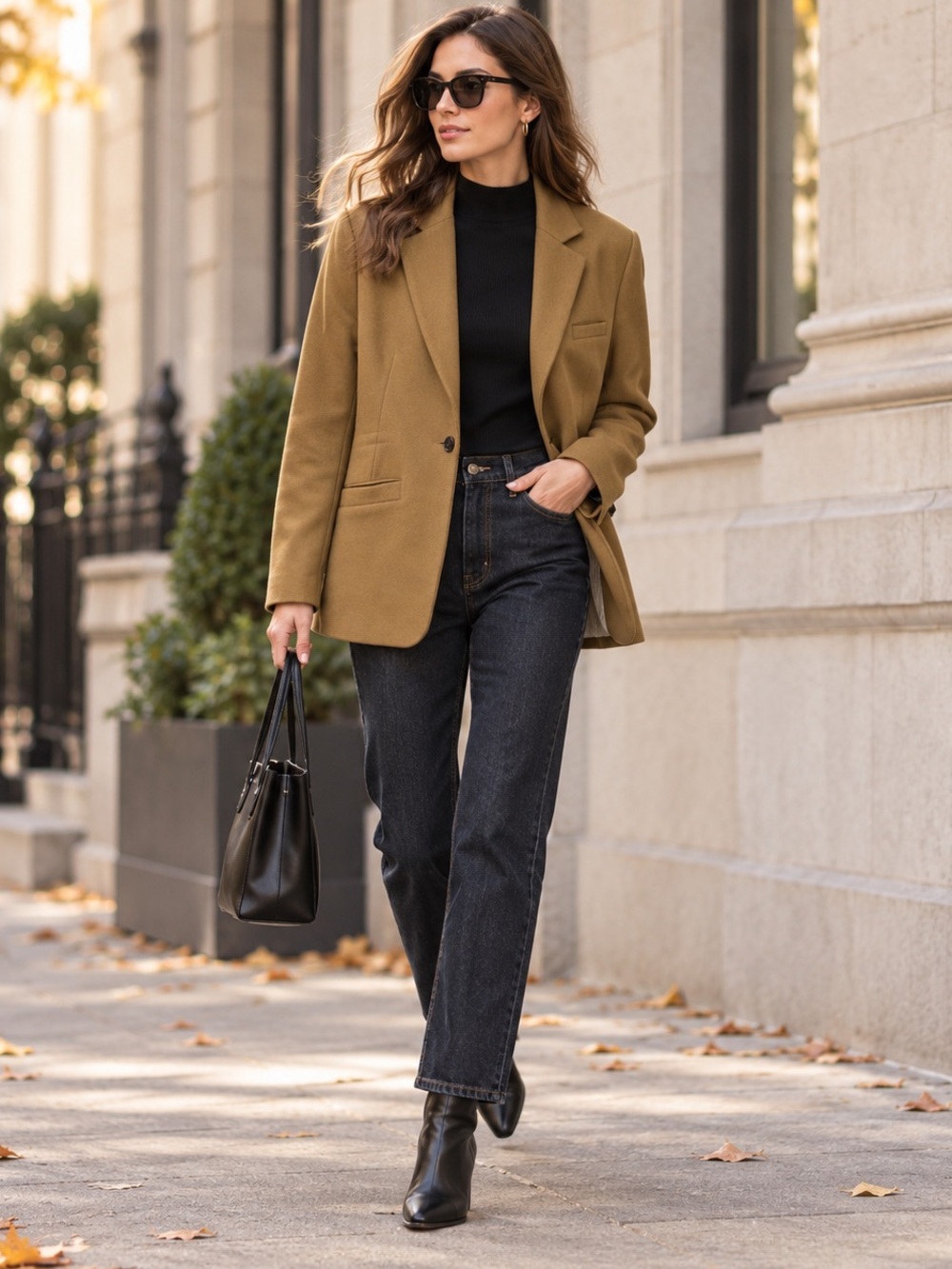 Topshop Camel Wool Blend Tailored Blazer US 6
